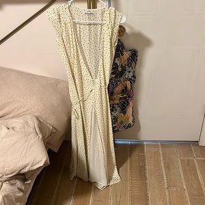 Reformation light yellow and polka dot midi dress